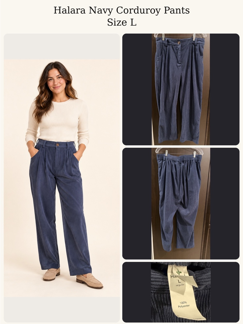 Hanes Navy Wide-Leg Corduroy Pants